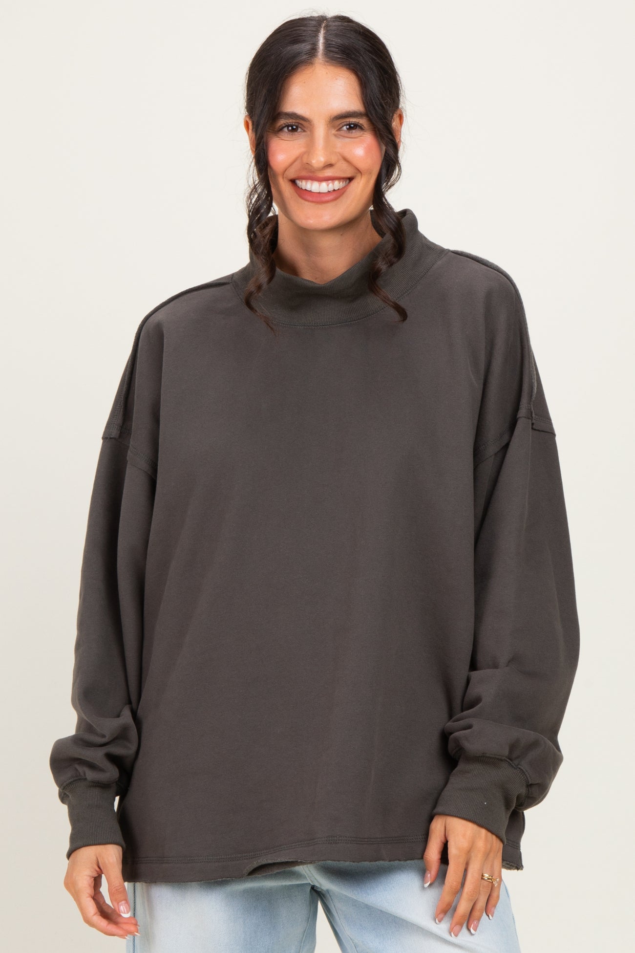 Charcoal Washed Oversized Mock Neck Sweatshirt