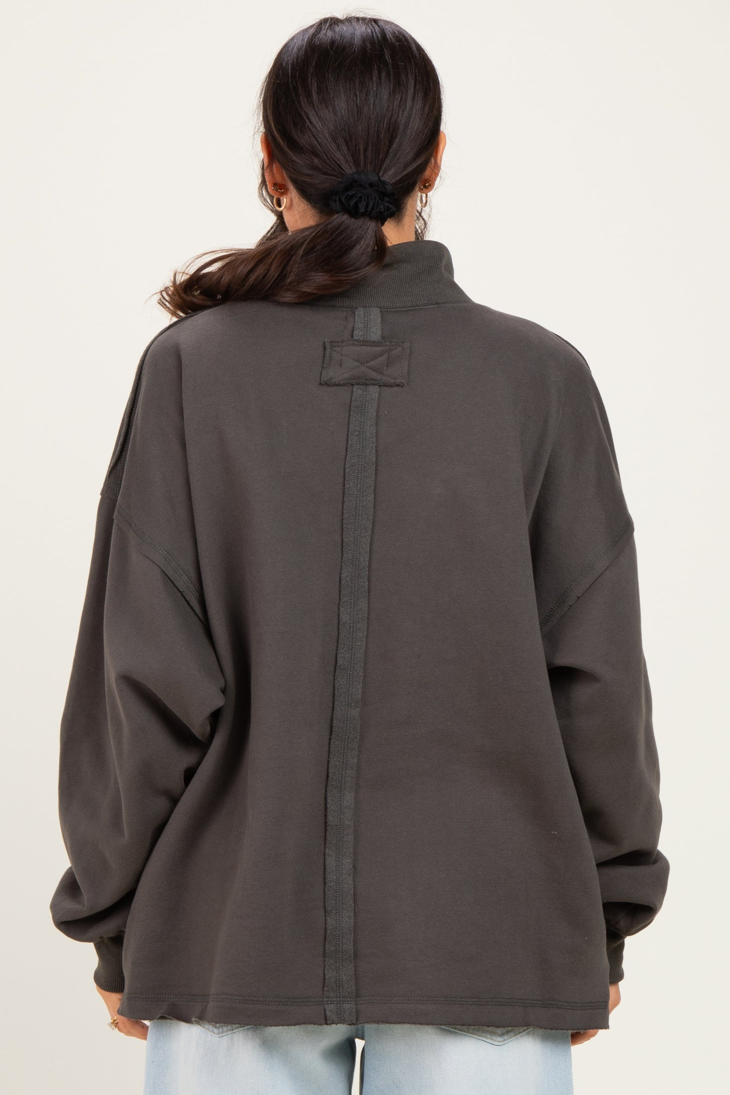 Charcoal Washed Oversized Mock Neck Sweatshirt