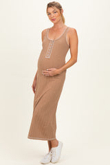 Tan Cable Knit Sleeveless Maternity Midi Dress