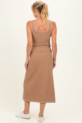 Tan Cable Knit Sleeveless Maternity Midi Dress