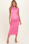 Pink Sheer Lace Overlay Short Sleeve Maternity Midi Dress