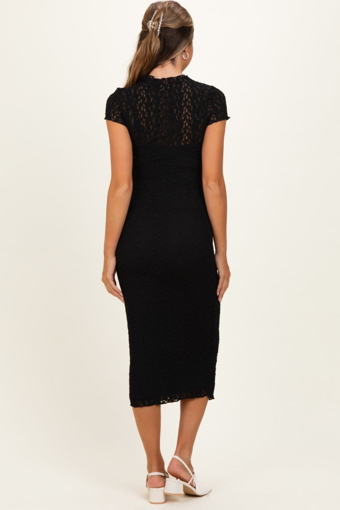 Black Sheer Lace Overlay Short Sleeve Maternity Midi Dress – PinkBlush Black Sheer Lace Overlay Short Sleeve Maternity Midi Dress – PinkBlush