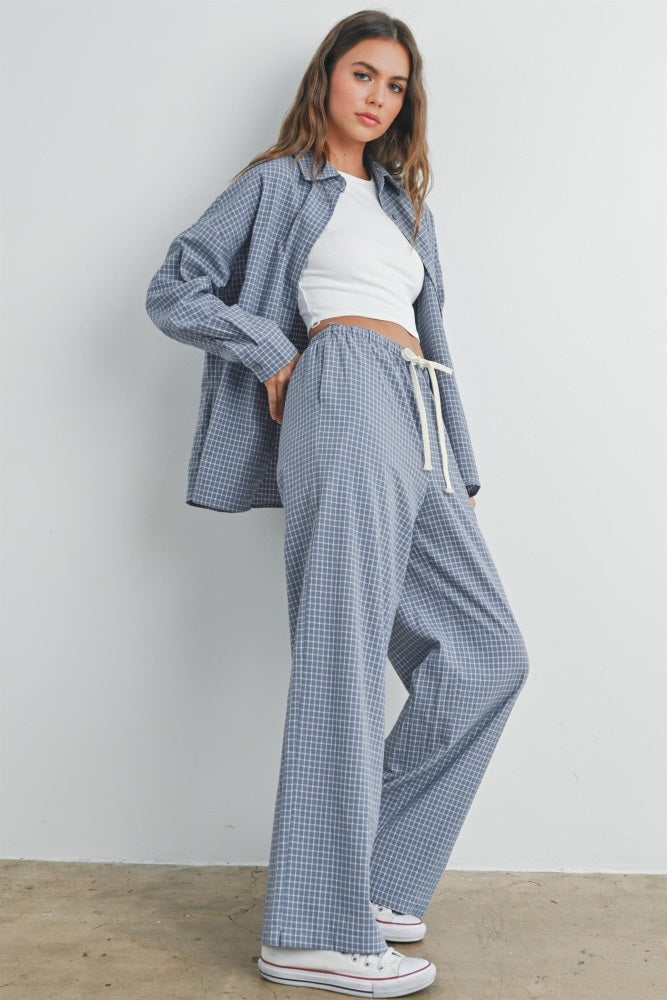 Blue Multi Drawstring Checkered Pants