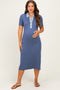 Dusty Navy Denim Contrast Collar Maternity Knit Midi Dress