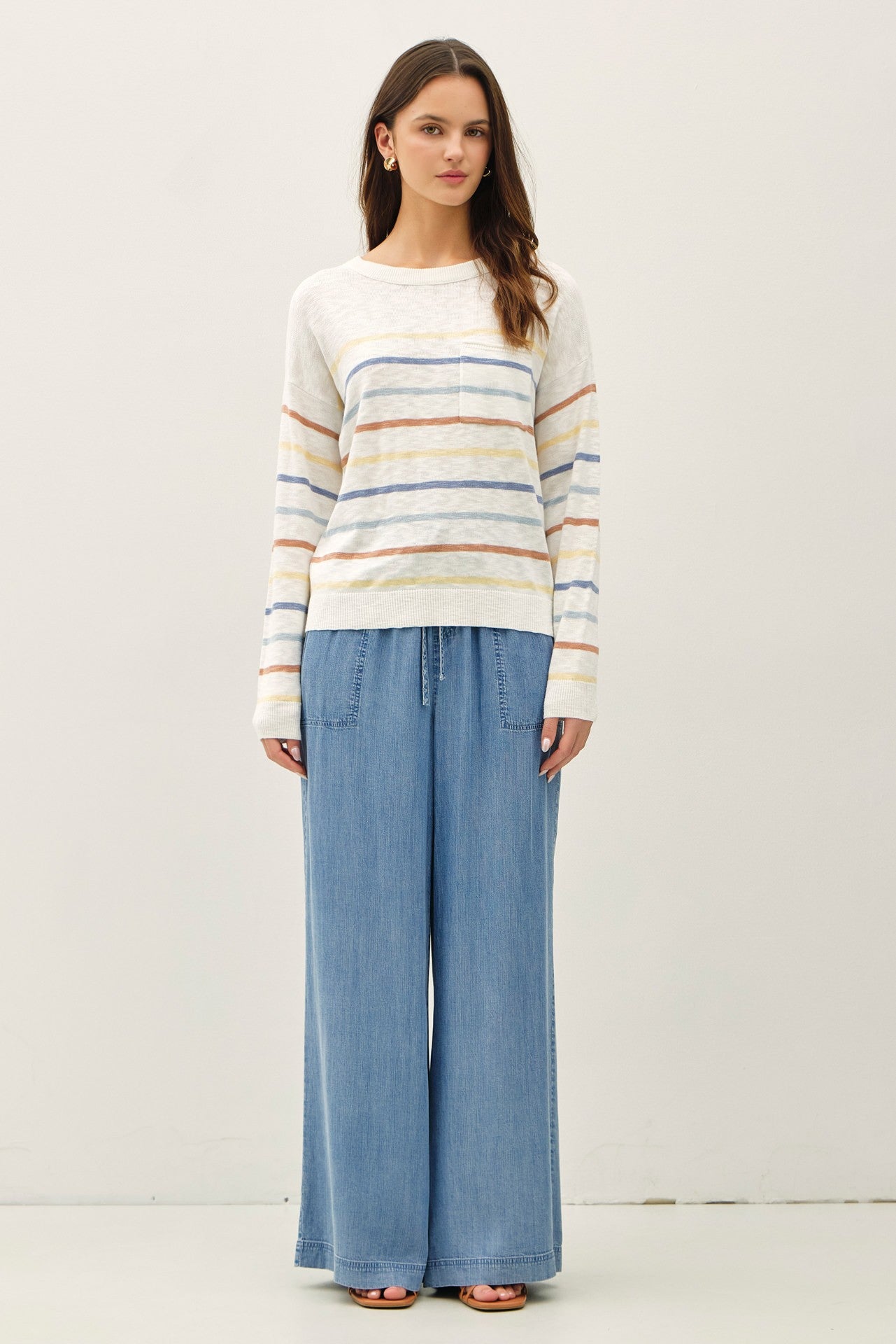 Medium Wash Chambray Wide Leg Maternity Pants
