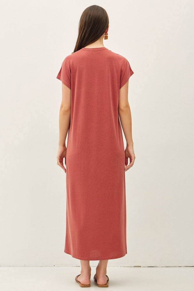 Brick Boxy Side Slit Maxi Dress