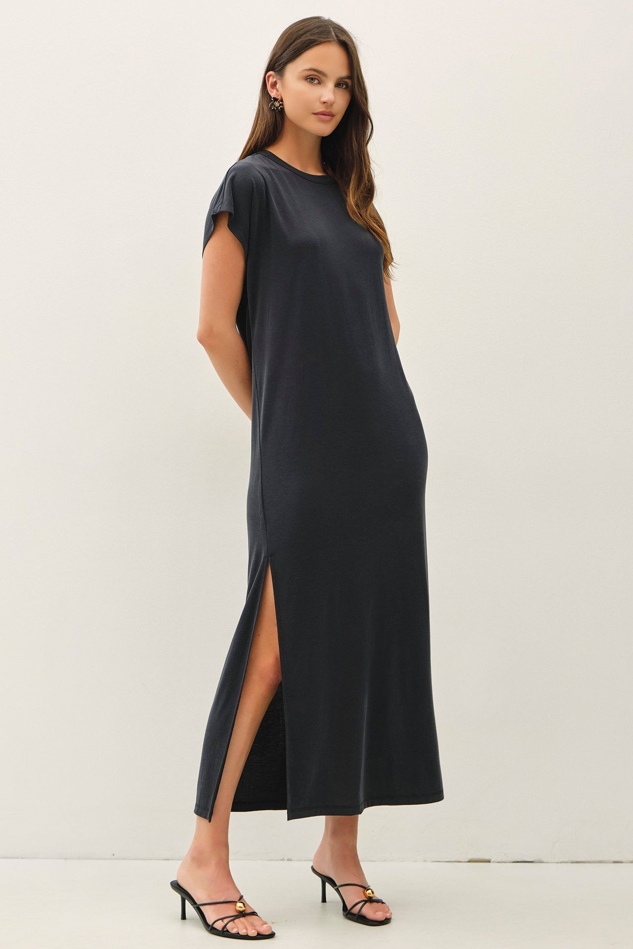 Vintage Black Boxy Side Slit Maxi Dress