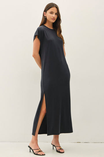 Vintage Black Boxy Side Slit Maxi Dress