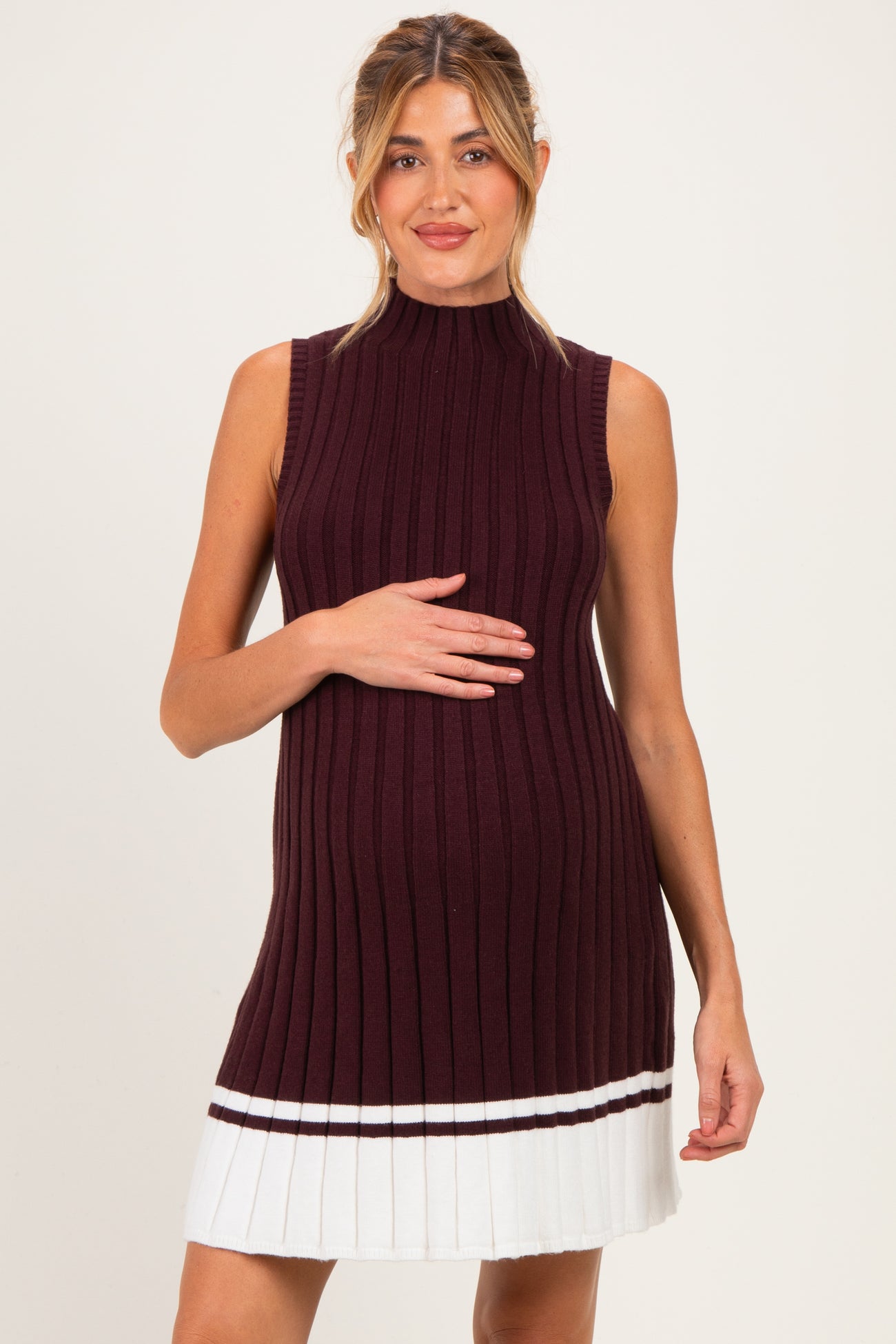 Burgundy Colorblock Ribbed Knit Maternity Mini Dress