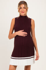 Burgundy Colorblock Ribbed Knit Maternity Mini Dress