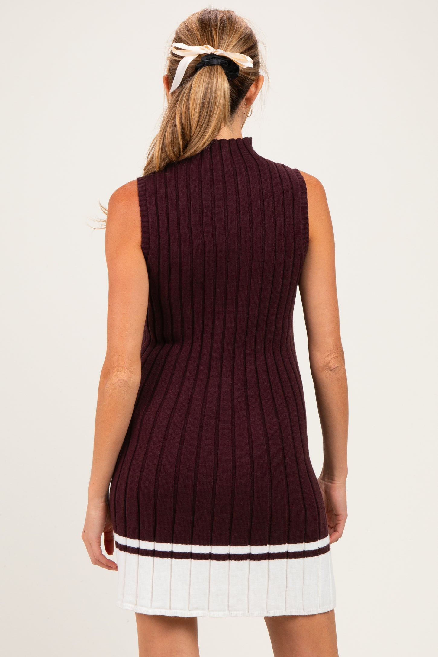 Burgundy Colorblock Ribbed Knit Maternity Mini Dress