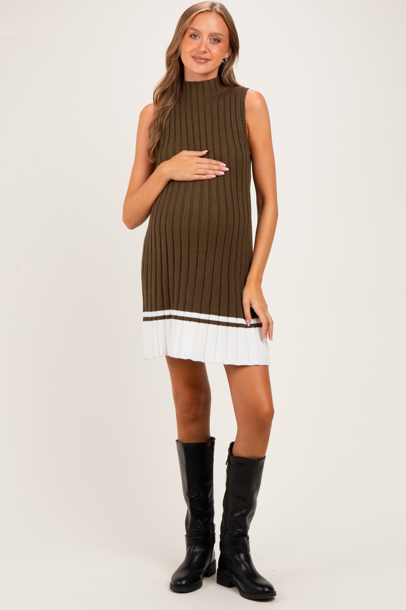 Olive Colorblock Ribbed Knit Maternity Mini Dress