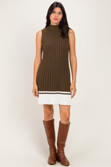 Olive Colorblock Ribbed Knit Mini Dress