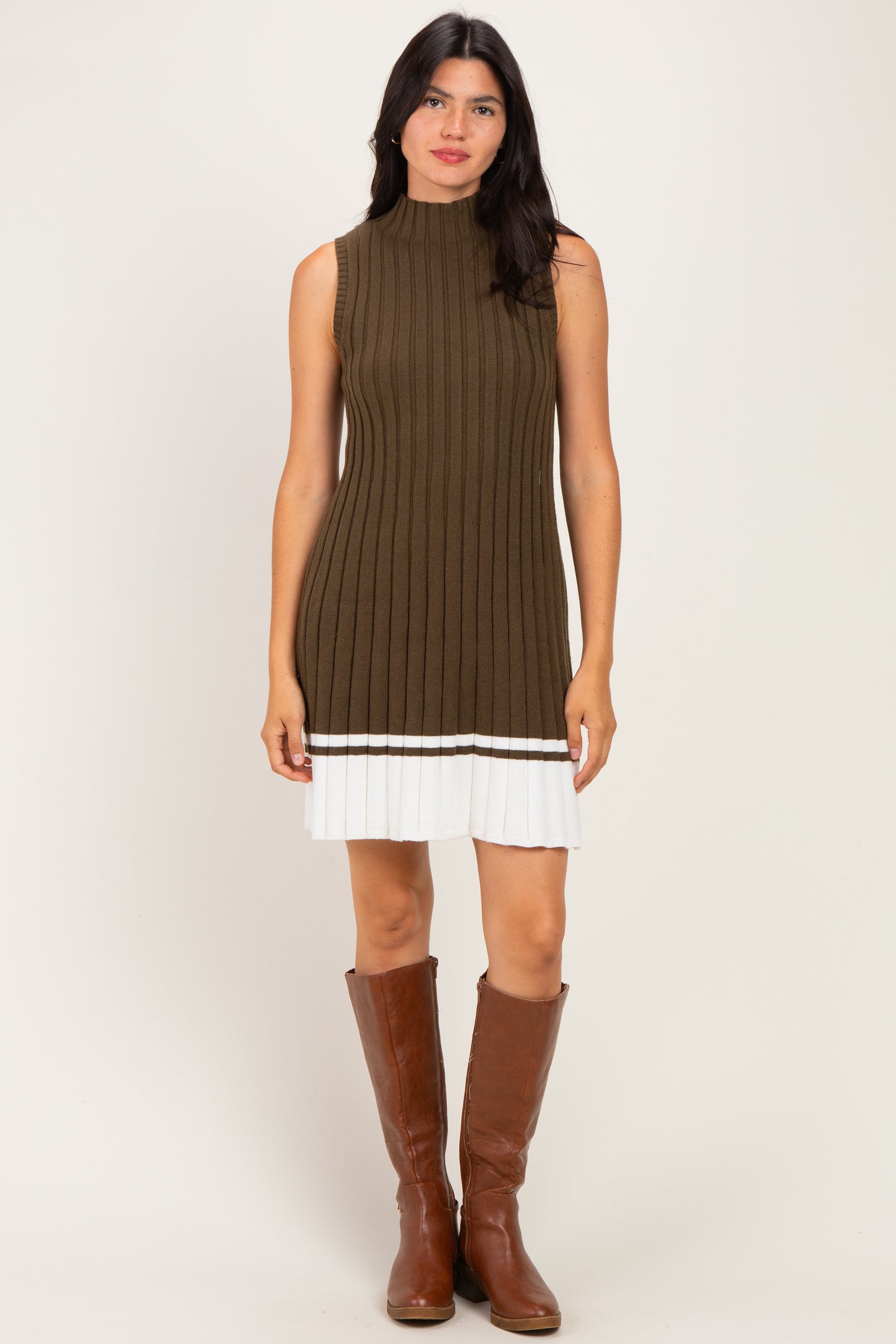 Olive Colorblock Ribbed Knit Maternity Mini Dress