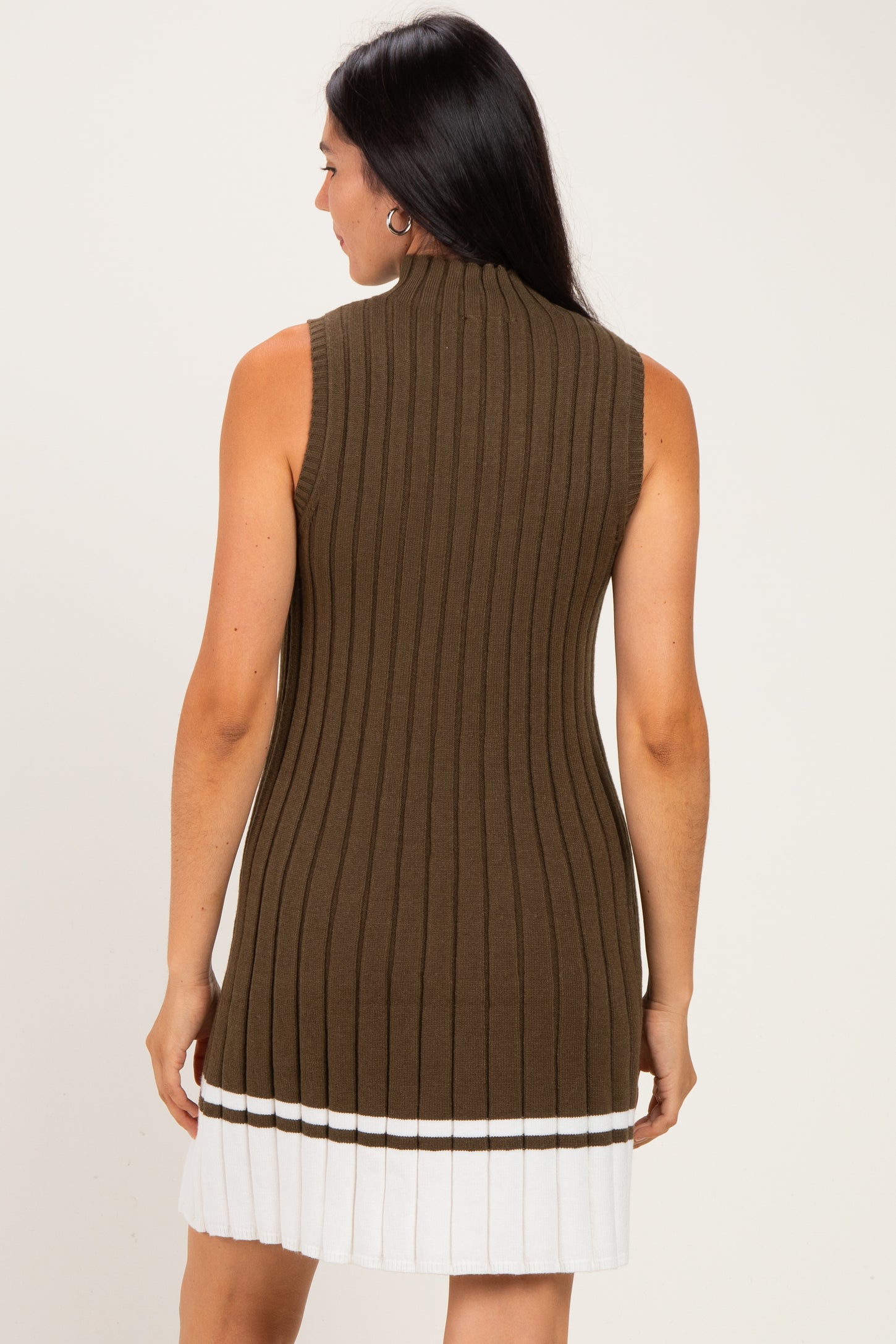 Olive Colorblock Ribbed Knit Mini Dress