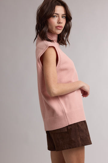 Ballet Pink Mock Neck Sweater Vest