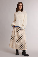 Cream Contrast Trim Pointelle Sweater