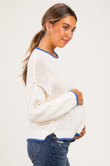 Cream Contrast Trim Pointelle Matenity Sweater