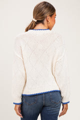 Cream Contrast Trim Pointelle Matenity Sweater