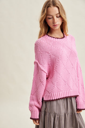 Hibiscus Contrast Trim Pointelle Sweater