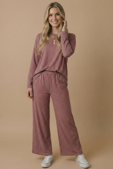 Burgundy Striped Oversized French Terry Top