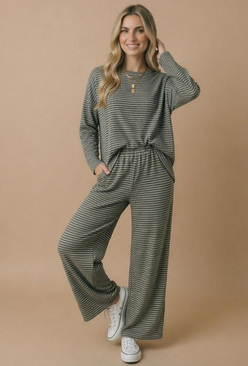 Olive Striped Oversized French Terry Top