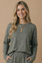 Olive Striped Oversized French Terry Top