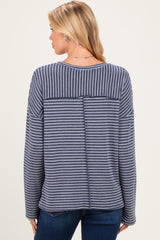 Navy Striped Oversized French Terry Maternity Top