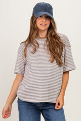 Grey Multi Stripe Oversized Maternity Tee