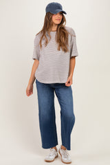 Grey Multi Stripe Oversized Maternity Tee