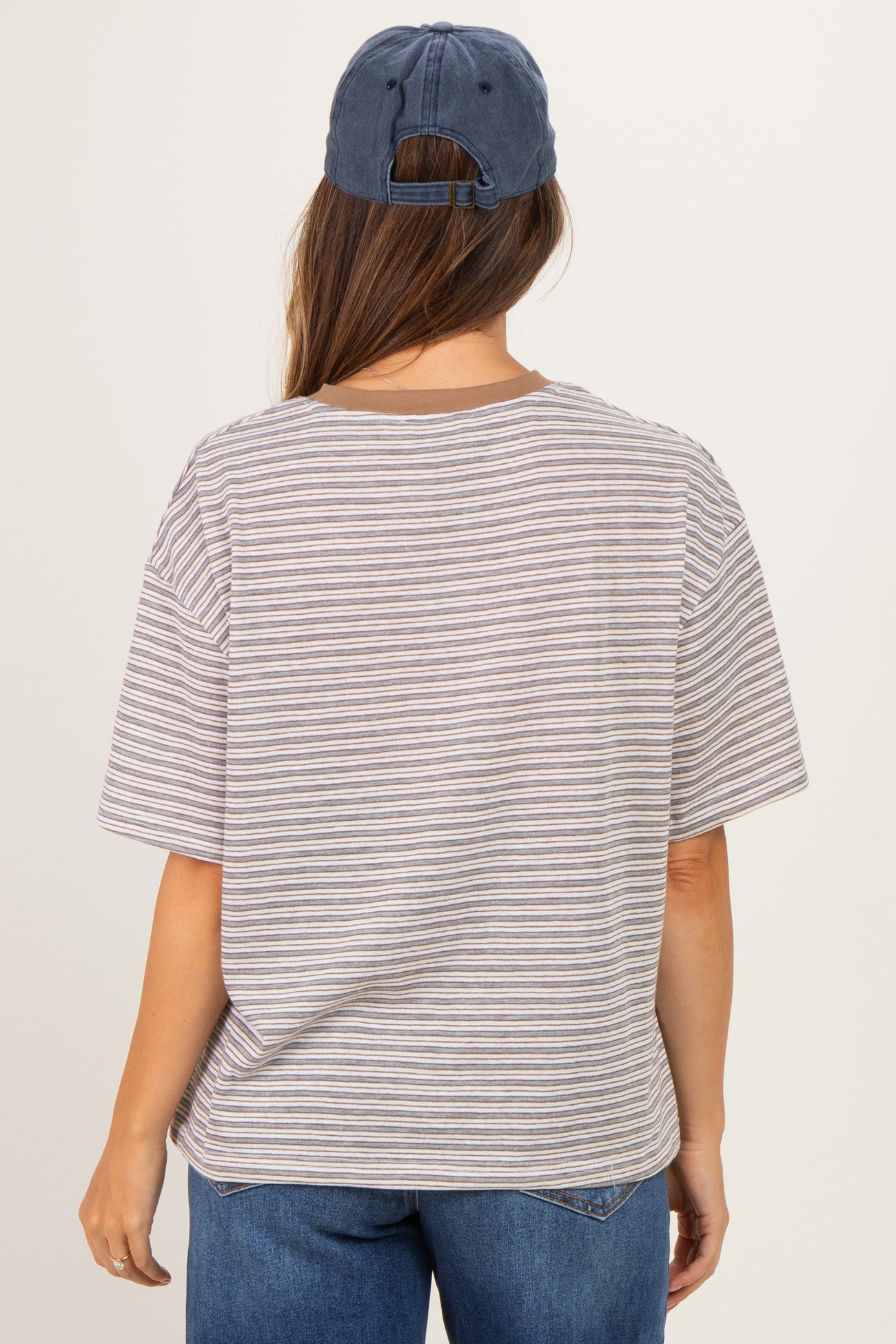Grey Multi Stripe Oversized Maternity Tee