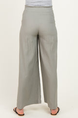 Dried Basil Linen Wide Leg Maternity Pants