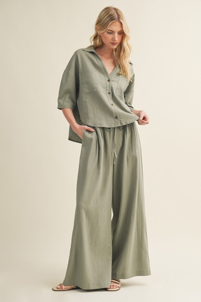 Dried Basil Linen Wide Leg Pants