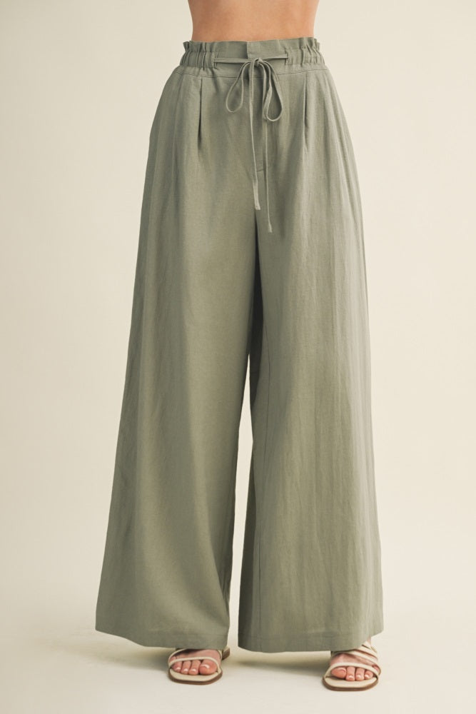 Dried Basil Linen Wide Leg Pants
