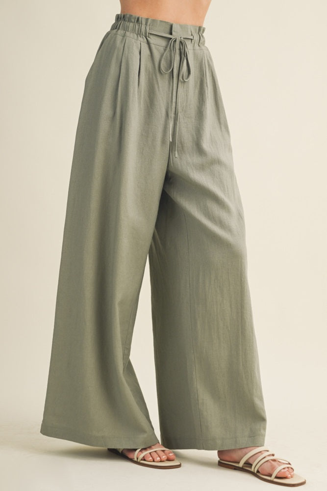 Dried Basil Linen Wide Leg Pants