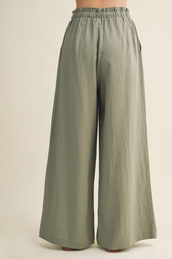 Dried Basil Linen Wide Leg Pants