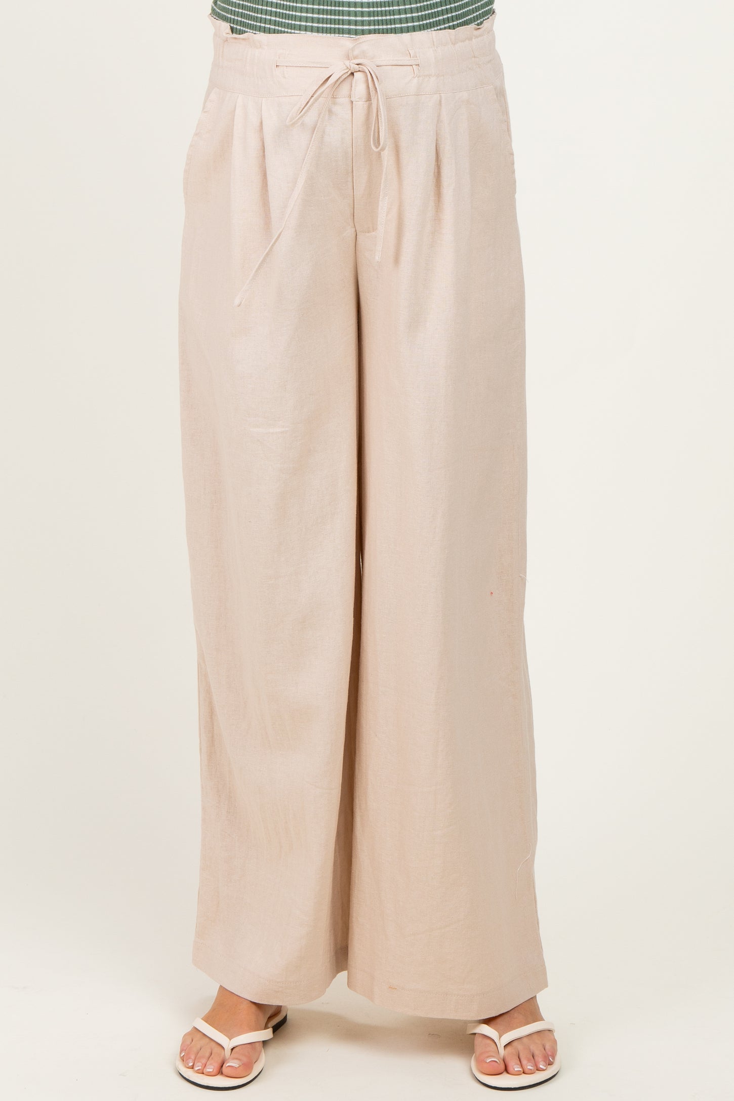 Natural Linen Wide Leg Maternity Pants