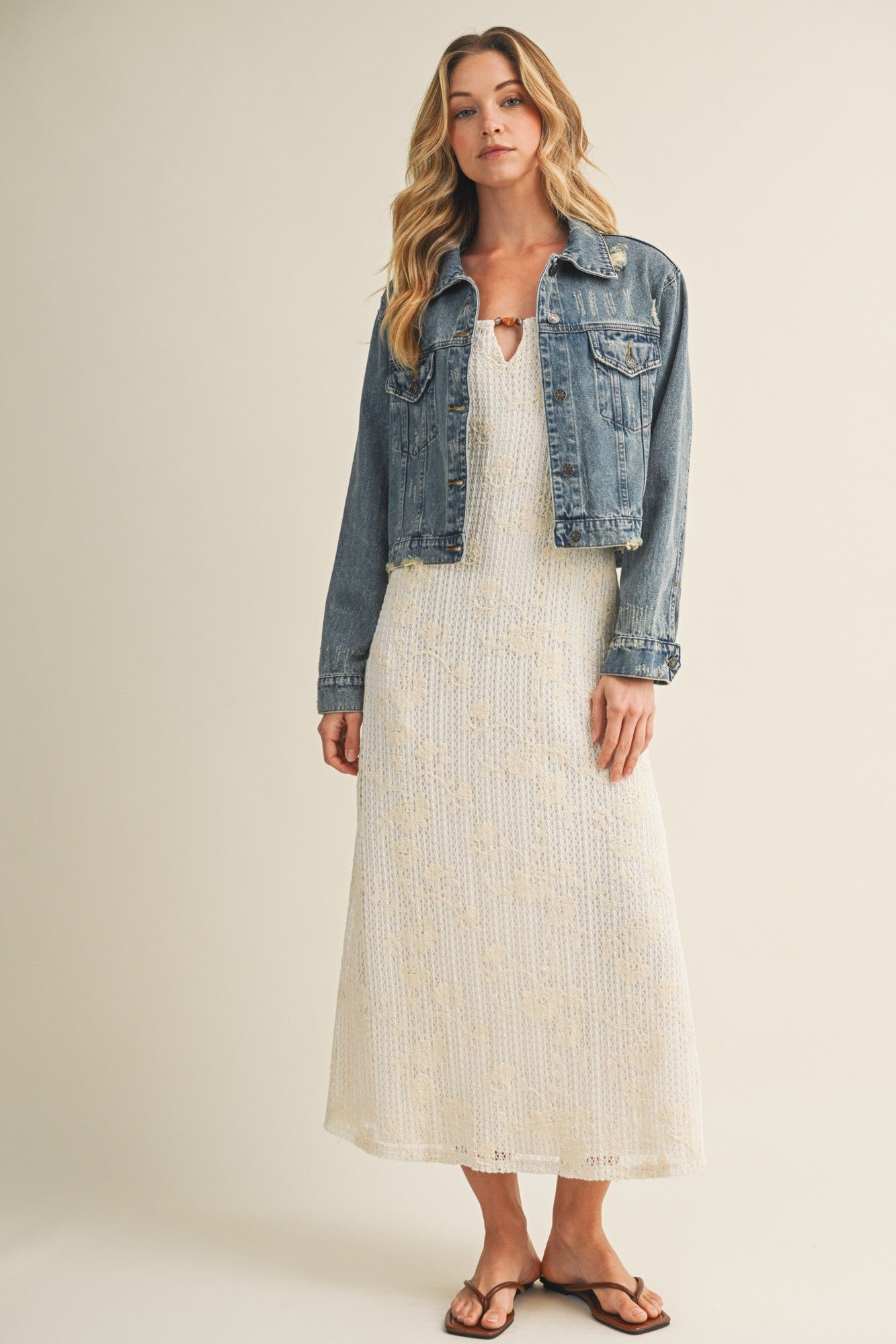 Medium Wash Distressed Denim Jacket – PinkBlush
