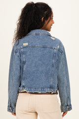 Medium Wash Distressed Maternity Denim Jacket