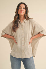 Oatmeal Oversized Check Plaid Maternity Button Down Shirt