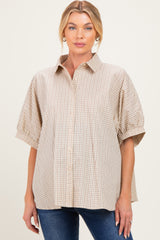 Oatmeal Oversized Check Plaid Maternity Button Down Shirt