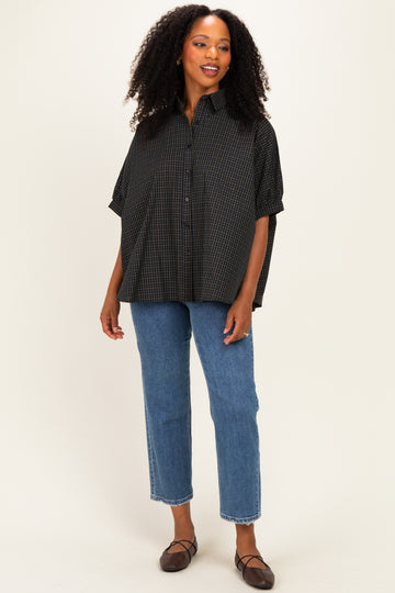 Midnight Oversized Check Plaid Button Down Shirt