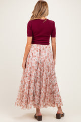 Burgundy Knit Top Pleated Floral Skirt Maternity Maxi Dress