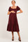 Burgundy Satin Polka Dot Puff Sleeve Maternity Midi Dress