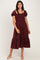 Burgundy Satin Polka Dot Puff Sleeve Midi Dress
