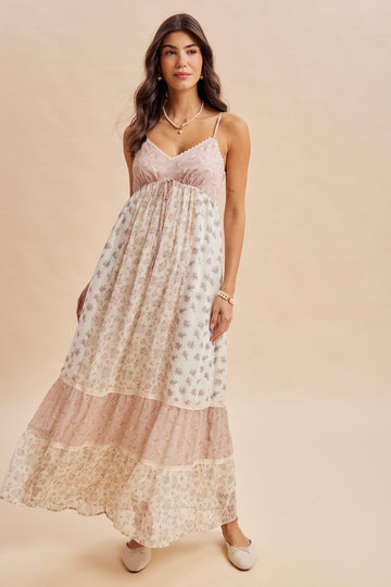 Vintage Pink Mixed Floral Maxi Dress
