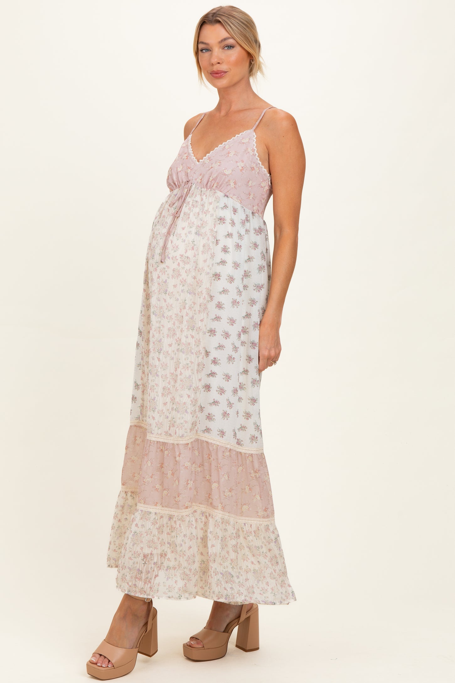 Vintage Pink Mixed Floral Maternity Maxi Dress