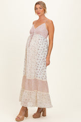 Vintage Pink Mixed Floral Maternity Maxi Dress