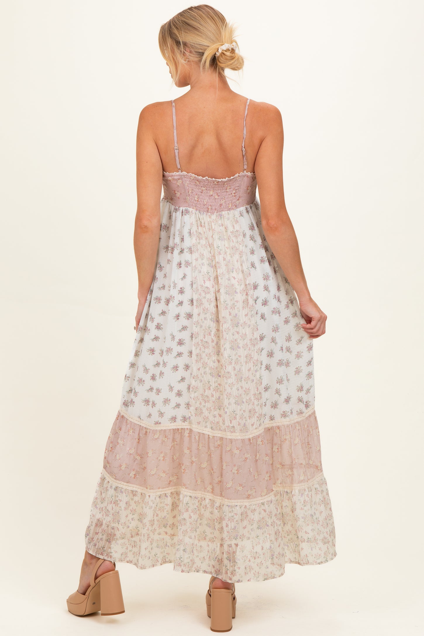 Vintage Pink Mixed Floral Maternity Maxi Dress