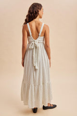 White Polka Dot Back Bow Maxi Dress